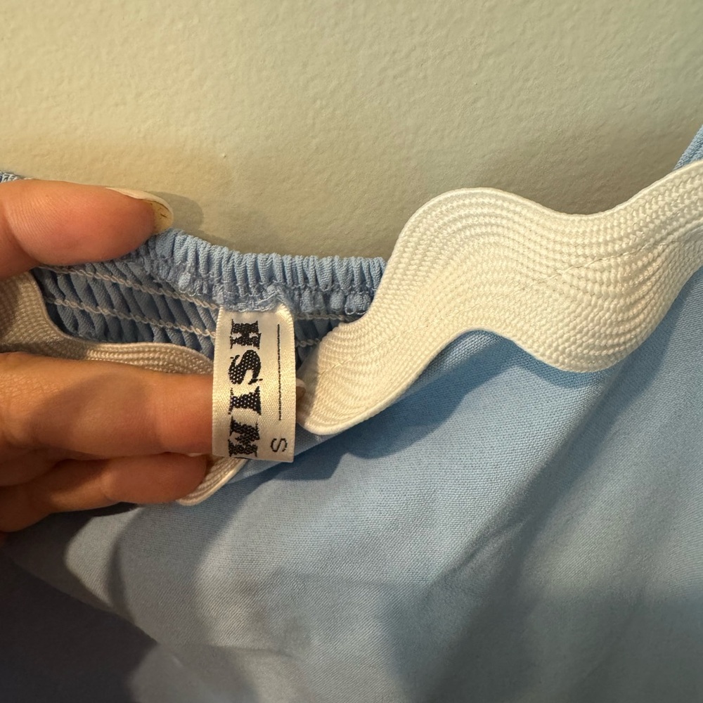 Sky Blue Midi Dress with White Scalloped Trim - Picture 2 of 4